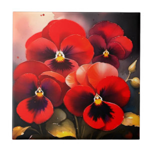 Hübsche helle rote Stiefmütterchen-Aquarellmalerei Fliese