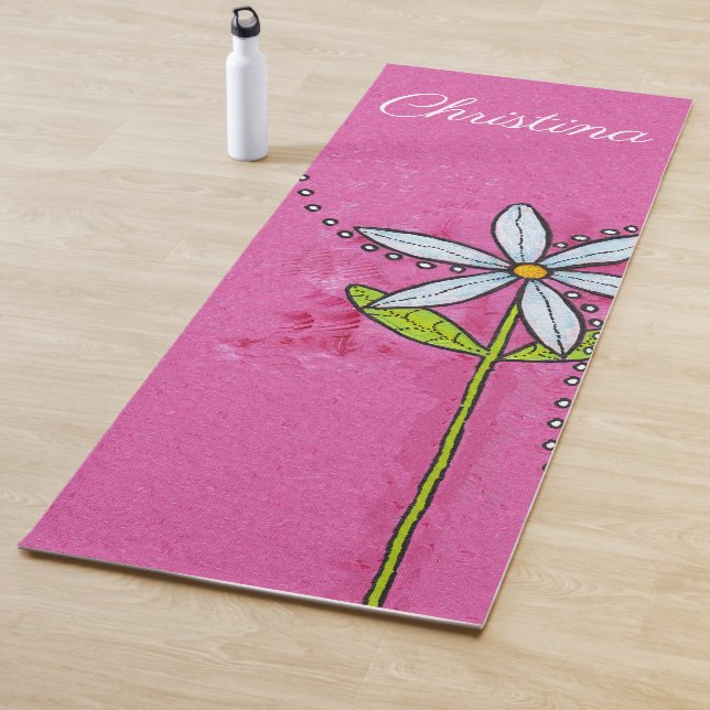 Hübsche, helle, weiße Daisy-Grüne Blätter Stem Pin Yogamatte (Beispiel)