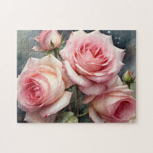Hübsche hellrosa Rosen Garten Aquarellmalerei