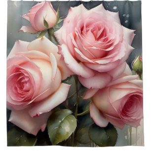 Hübsche hellrosa Rosen Garten Aquarellmalerei Duschvorhang