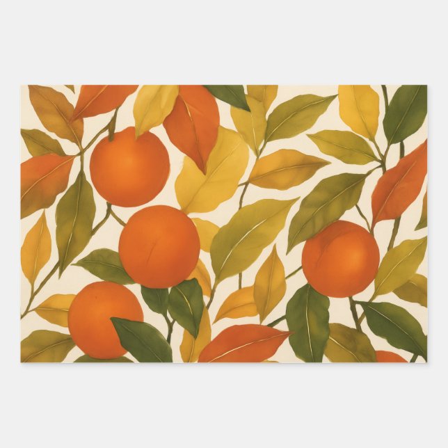 Hübsche Herbst-Herbstlaube Orange Tree Geschenkpapier Set (Vorderseite 3)