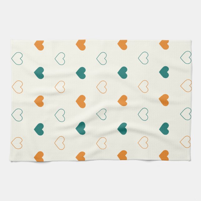 Hübsche Herzen / grüne Orangencreme Geschirrtuch (Horizontal)