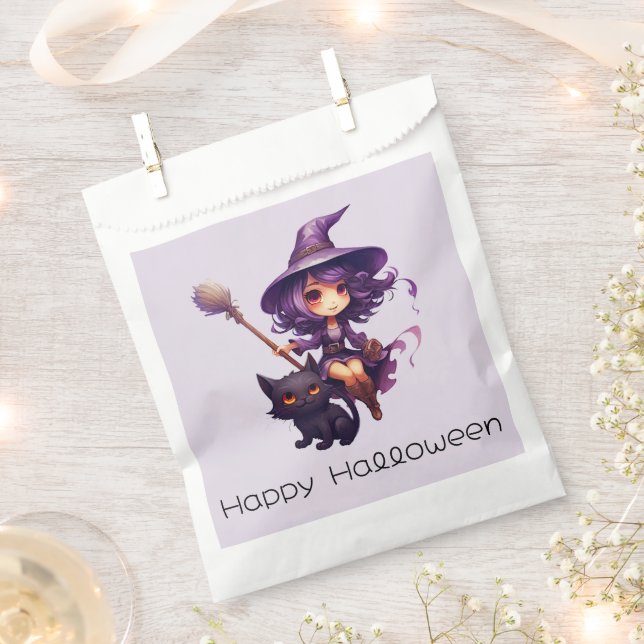 Hübsche Hexe und Schwarze Katze Happy Halloween Geschenktütchen (Ausgeschnitten)