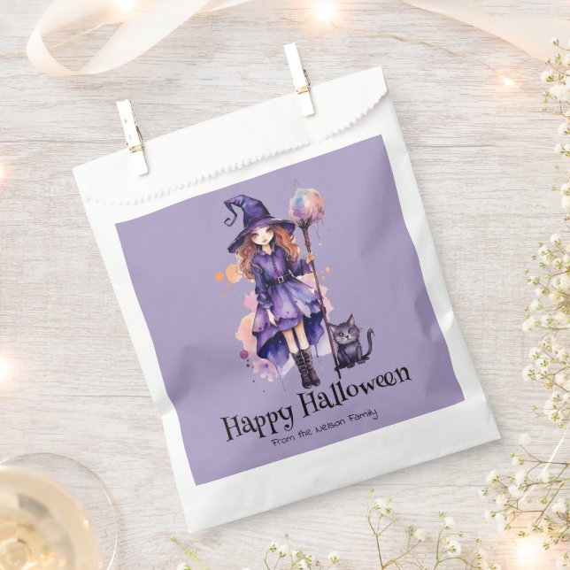Hübsche Hexe und Schwarze Katze Happy Halloween Geschenktütchen (Ausgeschnitten)