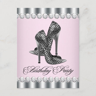 Hübsche High Heel Schuhe Rosa Leopard Geburtstagsp Einladung