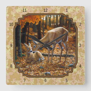 Hübsche Hirsche und Fauna Herbstleber Quadratische Wanduhr
