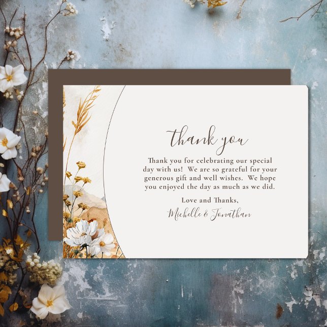 Hübsche Hochzeit der Wildblume Boho Dankeskarte (Pretty Boho Mountain Wildflower Wedding Thank You Card)