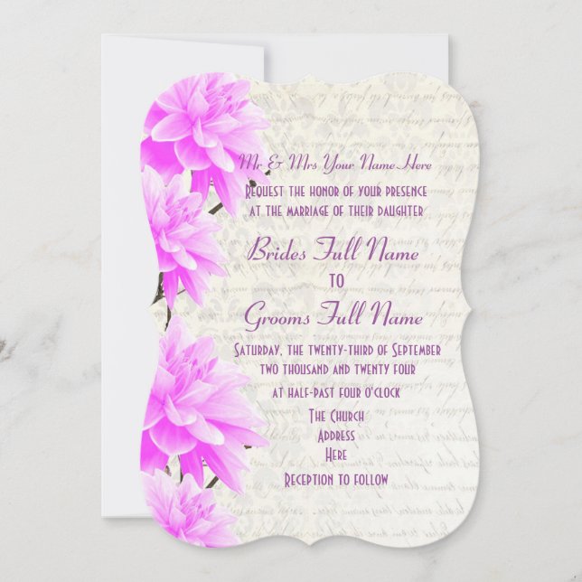 Hübsche Hochzeit in Lila und Rosa Einladung (Vorderseite)