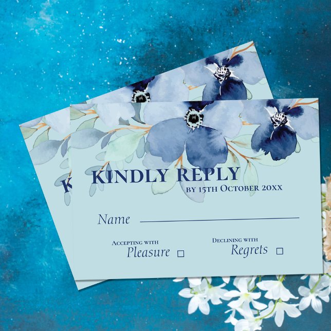 Hübsche Hochzeit mit blauer Blume RSVP Karte (Pretty Watercolor Stale Blue Floral Wedding RSVP Card)