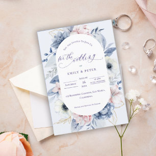 Hübsche Hochzeit mit blauer Flora Einladung