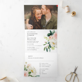 Hübsche Hochzeit mit floralen Fotos Dreifach Gefaltete Einladung