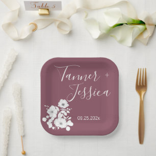 Hübsche Hochzeit mit Lila und weißen Blumen Pappteller