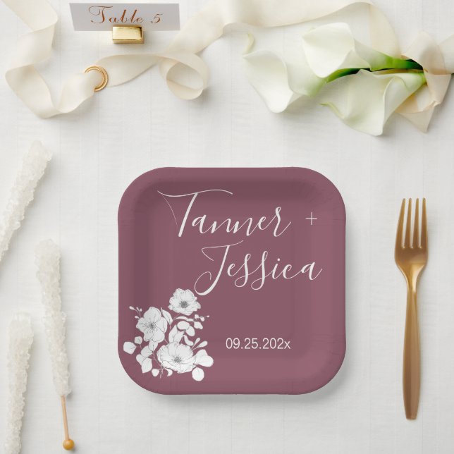 Hübsche Hochzeit mit Lila und weißen Blumen Pappteller (Hochzeit)