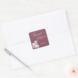 Hübsche Hochzeit mit Lila und weißen Blumen Quadratischer Aufkleber