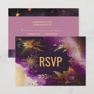 Hübsche Hochzeit mit Lila Wasserfarben und Goldflo RSVP Karte
