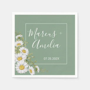 Hübsche Hochzeit von Basil Green & White Daisies Serviette