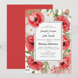 Hübsche Hochzeit von Roten Poppies mit Wasserfarbe Einladung