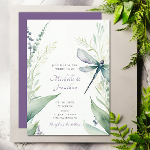 Hübsche Hochzeit von Wasserfarben und Grünpflanzen Einladung