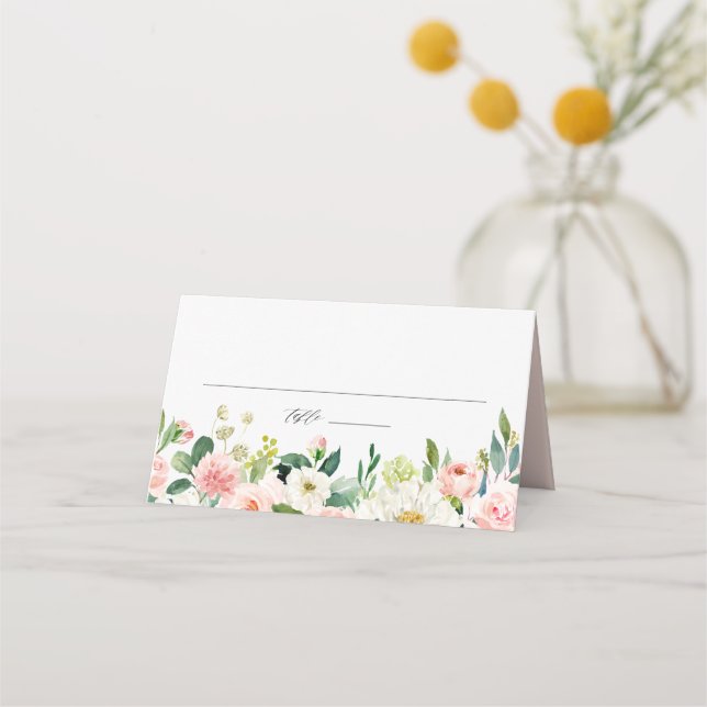 Hübsche Hochzeit von Wasserfarben und weißen Blume Platzkarte (Vorderseite)