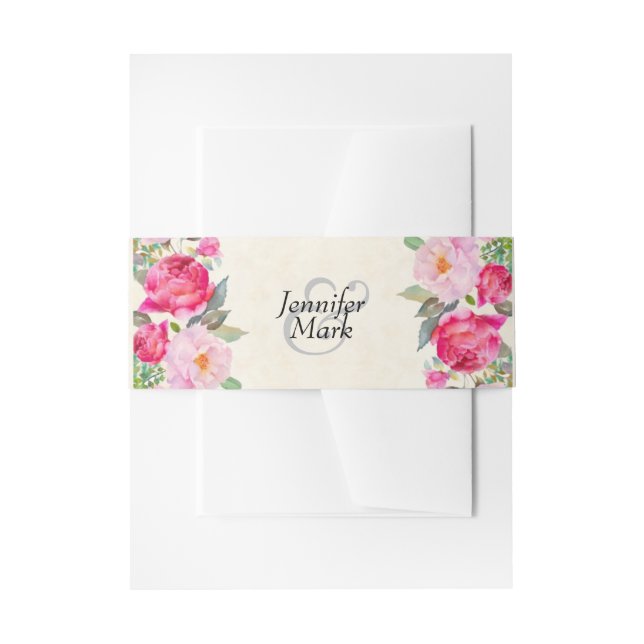 Hübsche Hochzeit zwischen Rosa und Peony Border Einladungsbanderole (Vorderseite Beispiel)