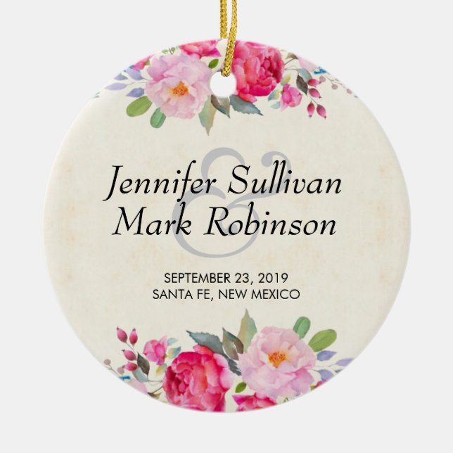 Hübsche Hochzeit zwischen Rosa und Peony Border Keramik Ornament (Vorne)