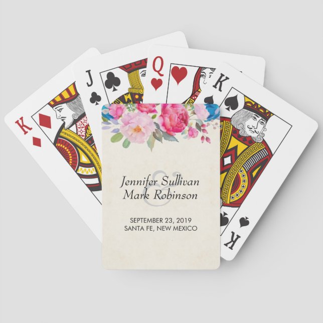 Hübsche Hochzeit zwischen Rosa und Peony Border Spielkarten (Rückseite)