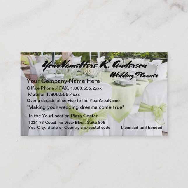 Hübsche Hochzeiten, die Planer Wedding sind Visitenkarte (Vorderseite)