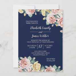 Hübsche Hochzeitseinladung in Navy Blue Pink Einladung