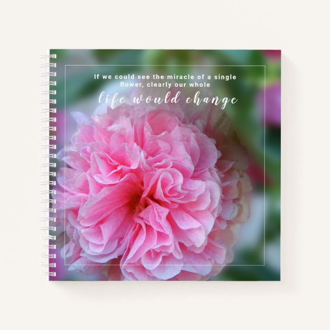 Hübsche Hollyhock-Pink-Blume mit Zitat Notizbuch (Vorderseite)