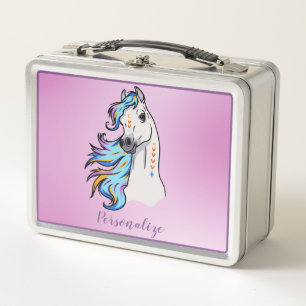 Hübsche Horse Illustration Pastel Mane Personalisi Metall Brotdose