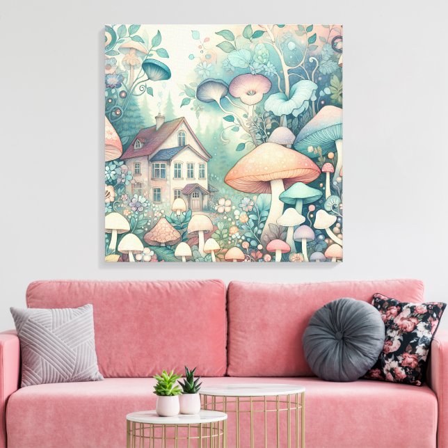 Hübsche Hütte Whimsical Village Leinwanddruck (Insitu (Wohnzimmer))