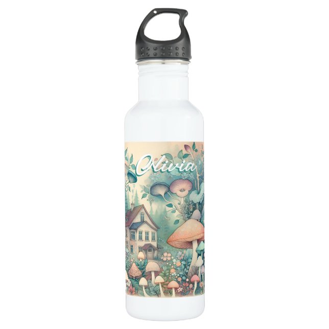 Hübsche Hütte Whimsical Village Personalisiert Edelstahlflasche (Vorderseite)