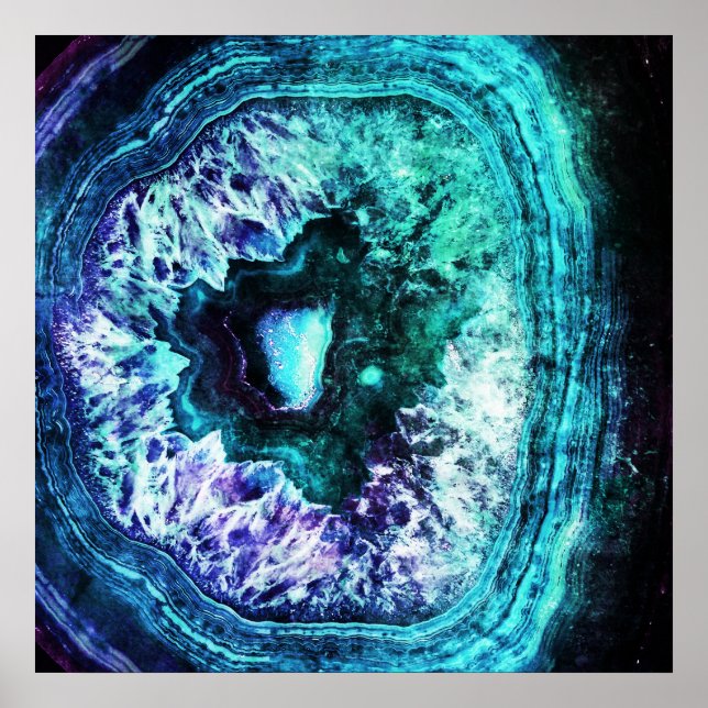 Hübsche Icy Turquoise und Lila Geode Crystal Poster (Vorne)