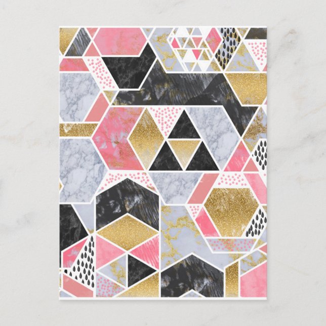 Hübsche Imitate Glitzer Gold geometrische Marmor Postkarte (Vorderseite)