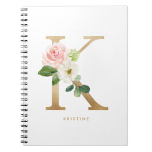 Hübsche Imitate Gold Fohlen Blumenbrief K Monogram Notizblock