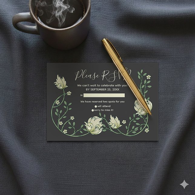 Hübsche Jugendstil-Blume Rsvp-Karte RSVP Karte (Ready to fill pretty art nouveau flowers rsvp card.)