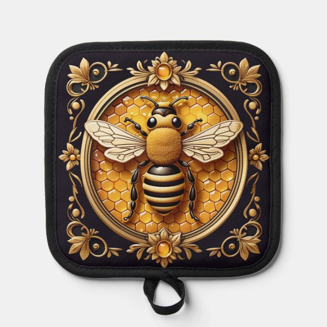 Hübsche Jugendstil-Honeybee Topflappen (Vorderseite)