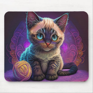 Hübsche junge Katze mit Wollknäuel Mousepad