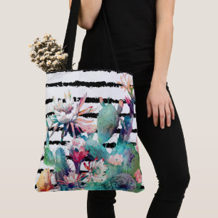 Hübsche Kakteen, schwarze Streifen Tasche