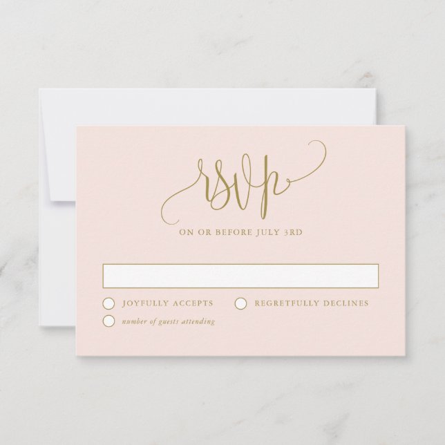 Hübsche Kalligrafie-Script-Blush und Goldhochzeit RSVP Karte (Vorderseite)