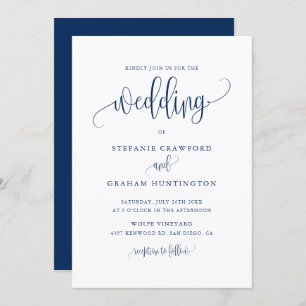 Hübsche Kalligrafie Script Navy Blue Wedding Einladung