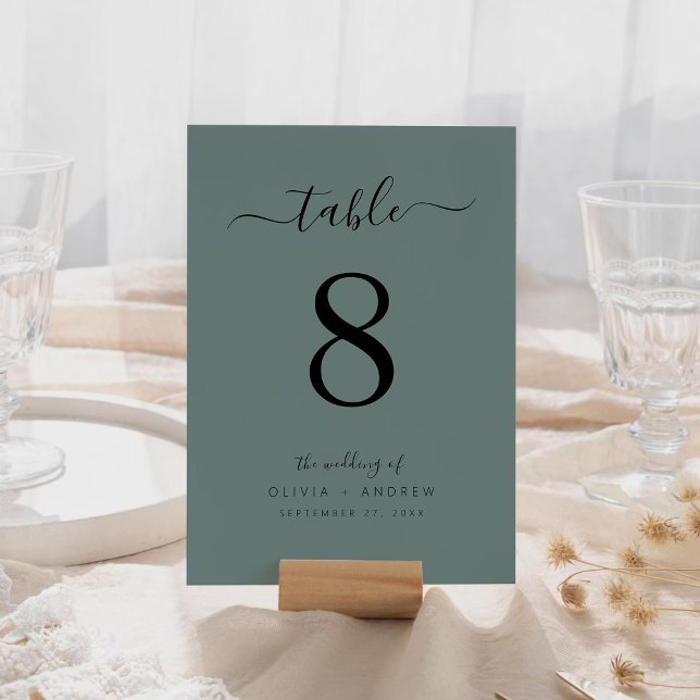 Hübsche Kalligrafie Script-Sage Grüne Farbhochzeit Tischnummer (Pretty Calligraphy Script Sage Green Color Wedding Table Number)