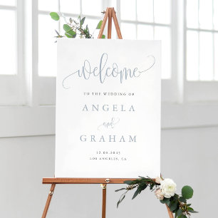 Hübsche kalligraphische Hochzeit Dusty Blue Begrüß Poster