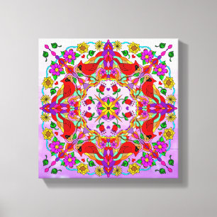 Hübsche Kardinal und Blume Mandala Leinwanddruck
