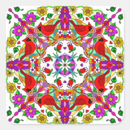 Hübsche Kardinal und Blume Mandala Quadratischer Aufkleber