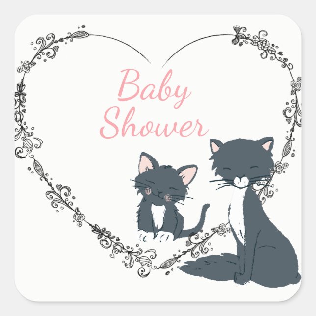 Hübsche Katze, Kätzchen, Blume Herz Mädchen Kinder Quadratischer Aufkleber (Vorderseite)
