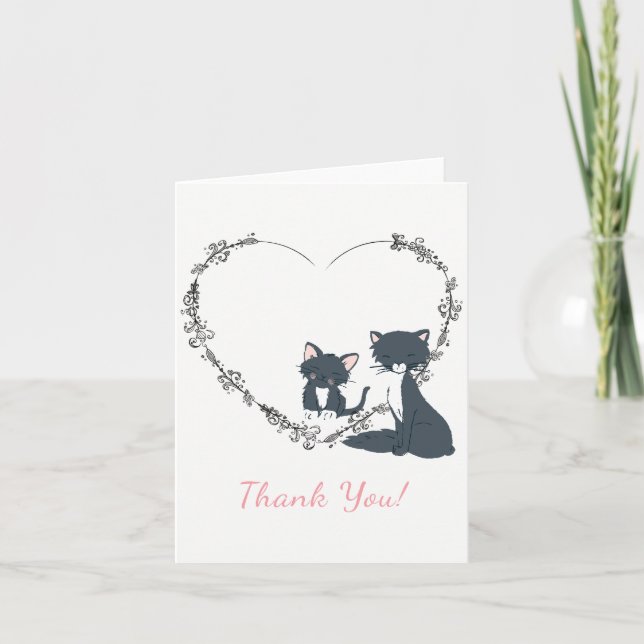 Hübsche Katze, Kätzchen und Blume Herzlichen Dank Dankeskarte (Vorderseite)