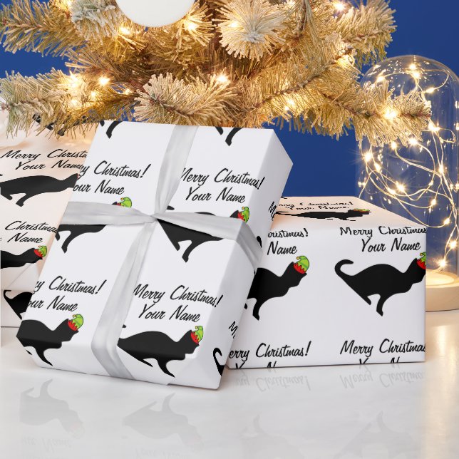 Hübsche Katze mit elfenhaltigem Weihnachtspapier Geschenkpapier (Feiertage)