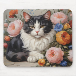 Hübsche Katze und Blume Mousepad