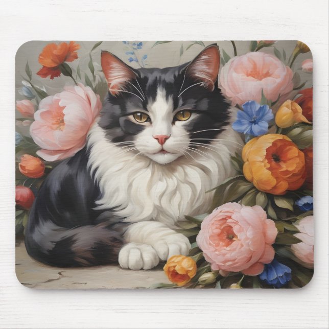 Hübsche Katze und Blume Mousepad (Vorne)